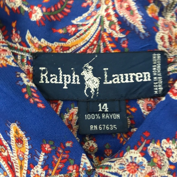 VINTAGE RALPH LAUREN CAMP SHIRT BLUE PAISLEY SHORT SLEEVE BUTTON WOMENS 14 - Picture 7 of 8